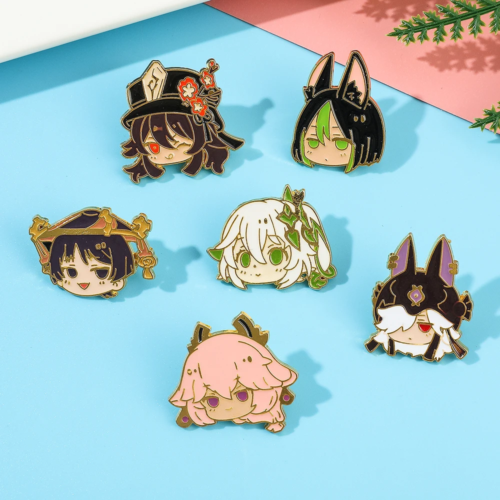 Game Genshin Impact Brooch Cute Cartoon Figure Hu Tao Kaedehara Kazuha Badge Enamel Brooch Clothing Backpack Pin Accessories - Image 5