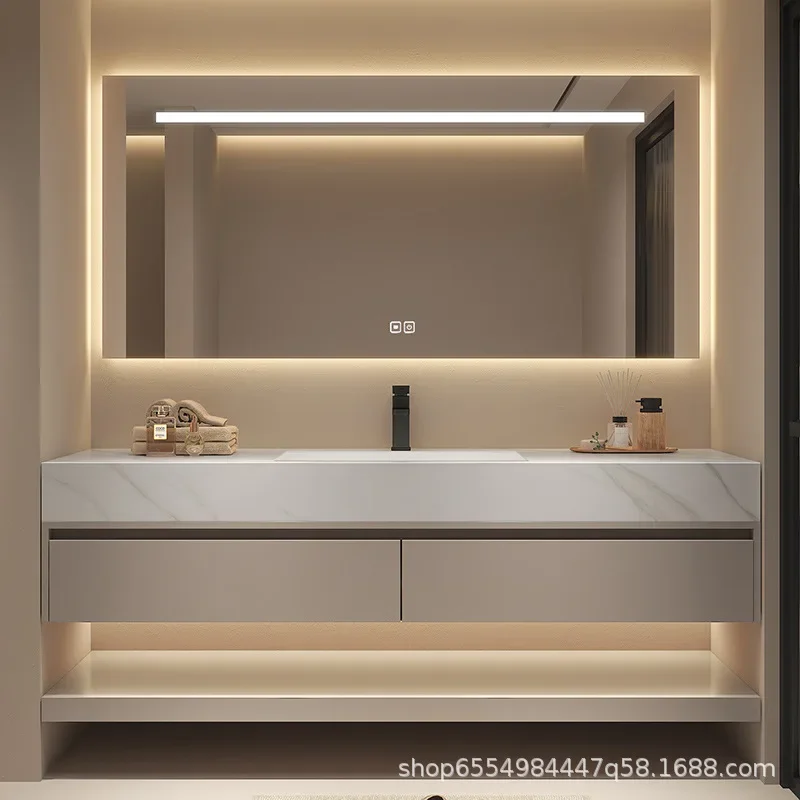 Luxury Bathroom Vanity Floating Cabinet Wall Mounted Bathroom Vanity Ceramic Basin and 2 Wooden Drawers Bathroom Storge Cabinet