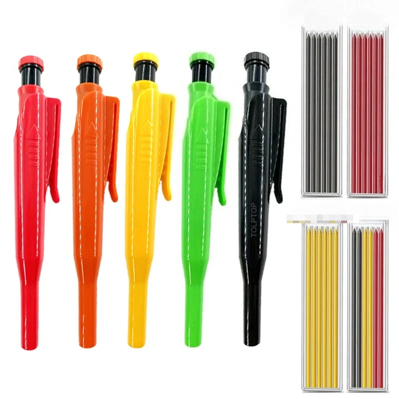 Solid Carpenter Mechanical Pencil With Sharpener For Woodworking Construction Long Head Carpenter Pencil Stationery Supplies