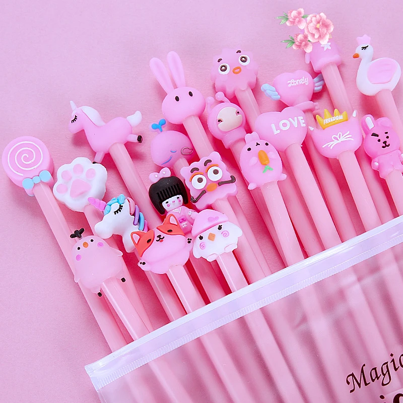 Kawaii dos desenhos animados 3D Cor Gel Pen, tinta preta, escrita, canetas neutras, Bonito Escola Escritório Papelaria Suprimentos, Presentes Dos Miúdos, 0.5mm, 10Pcs por lote