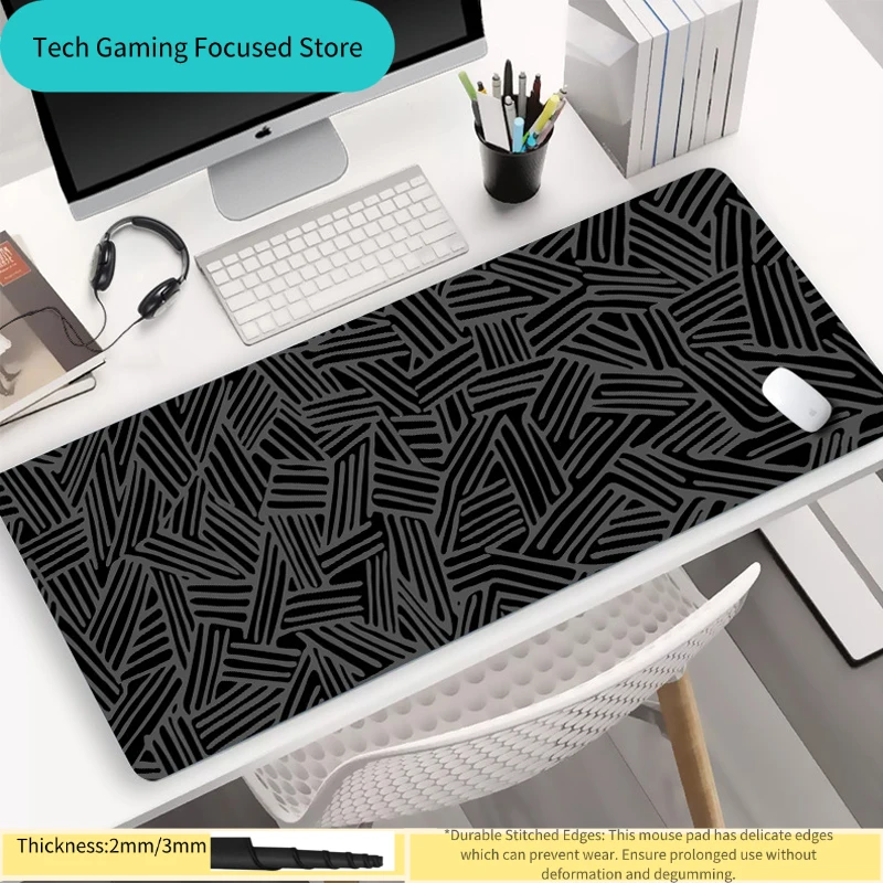 

Minimalist Black Abstract Lines Extended Gaming Mouse Pad, XXL Desk Mat with Stitched Edges, 2mm/3mm Thick