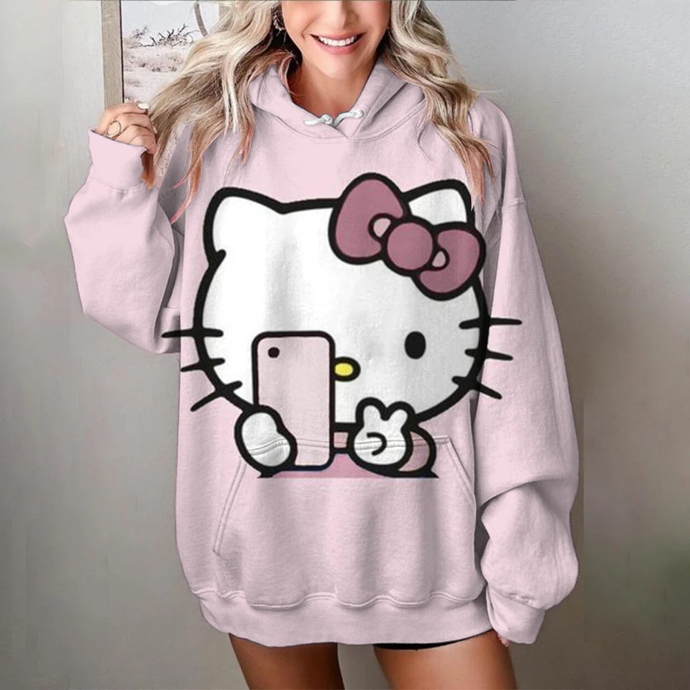 Autumn Beautiful Cute Hello Kitty print Hoodies Women Fashion Casual Sweatshirts Oversized Hoodie Pullovers Tracksuit Clothing