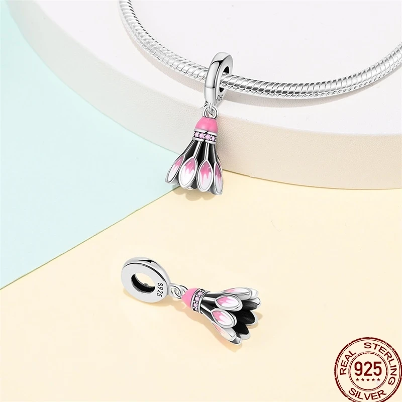 American Sports Series 925Sterling Silver Badminton Baseball Football Pendant Beads Suitable For 3MM Original Bracelet Diy