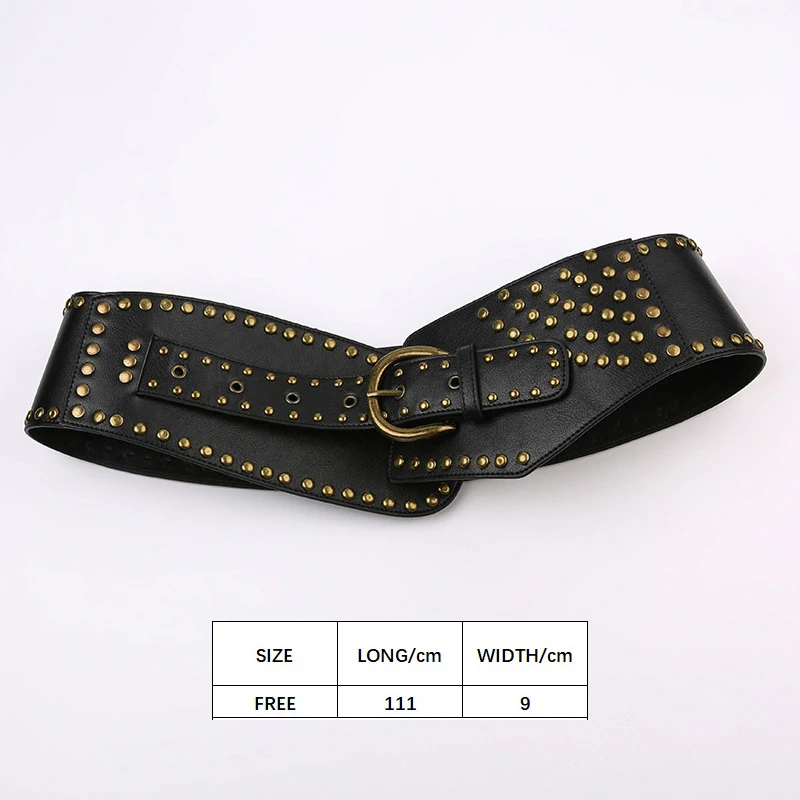 Y2K Rivet Studded Belt Vintage Punk Asymmetric Dress Belts For Women Waist Big Stretch Cummerbunds Female Waist Black Corset