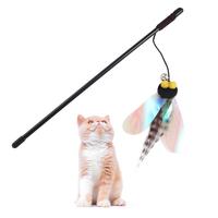 Simulation Insect Cat Teaser Stick Bite Resistant with Bell Cat Feather Toy Random Color Detachable Pet Interactive Toy