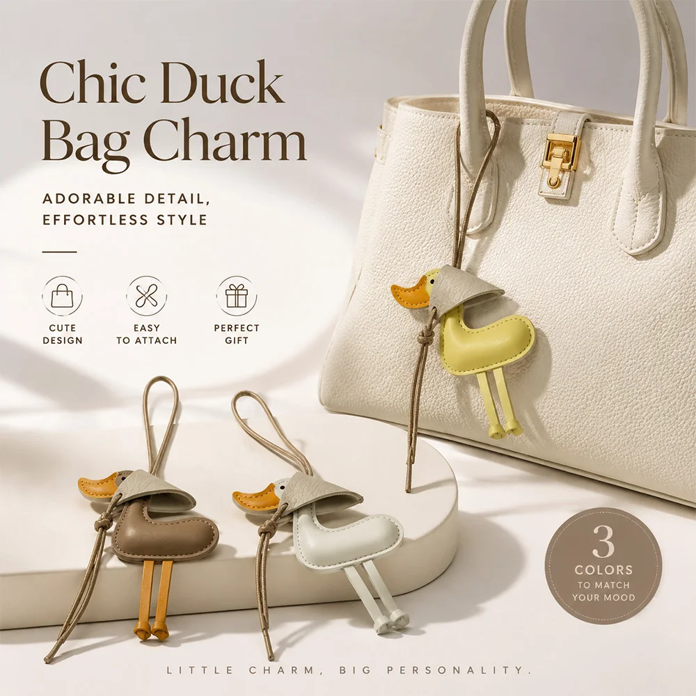 Pingente de Bolsa Patinho Amarelo da Sorte, Chaveiro DIY para Bolsa, Decoração Criativa e Fofa para Bolsa, Ornamento de Bolsa Moderno em Couro PU