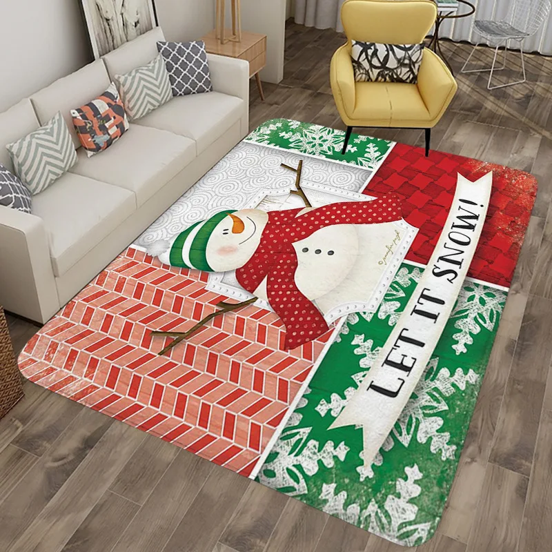 Merry Christmas Cartoon Snowman Printed Carpets, Soft Non-Slip Floor Mats, Large Area Rugs, Living Room and Bedroom Decoration