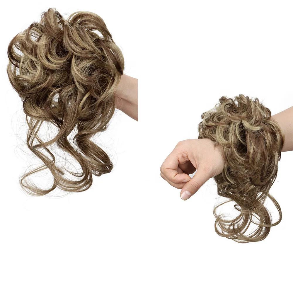 8Inch SyntheticMessy Curly Hair Bun Synthetic High Temperture Fiber Hair Invisible Hair Wrap Curly Ponytail Elastic Hairbund image 2
