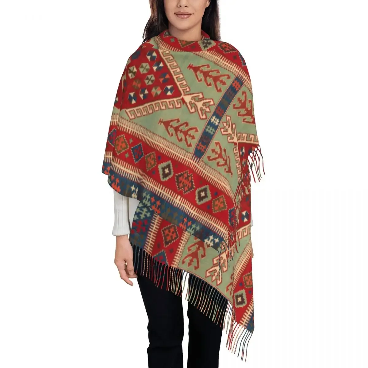 Antique Boho Bohemian Turkish Carpet Kilim Scarf Men Women Winter Fall Warm Scarves Persian Tribal Ethnic Art Shawls Wraps