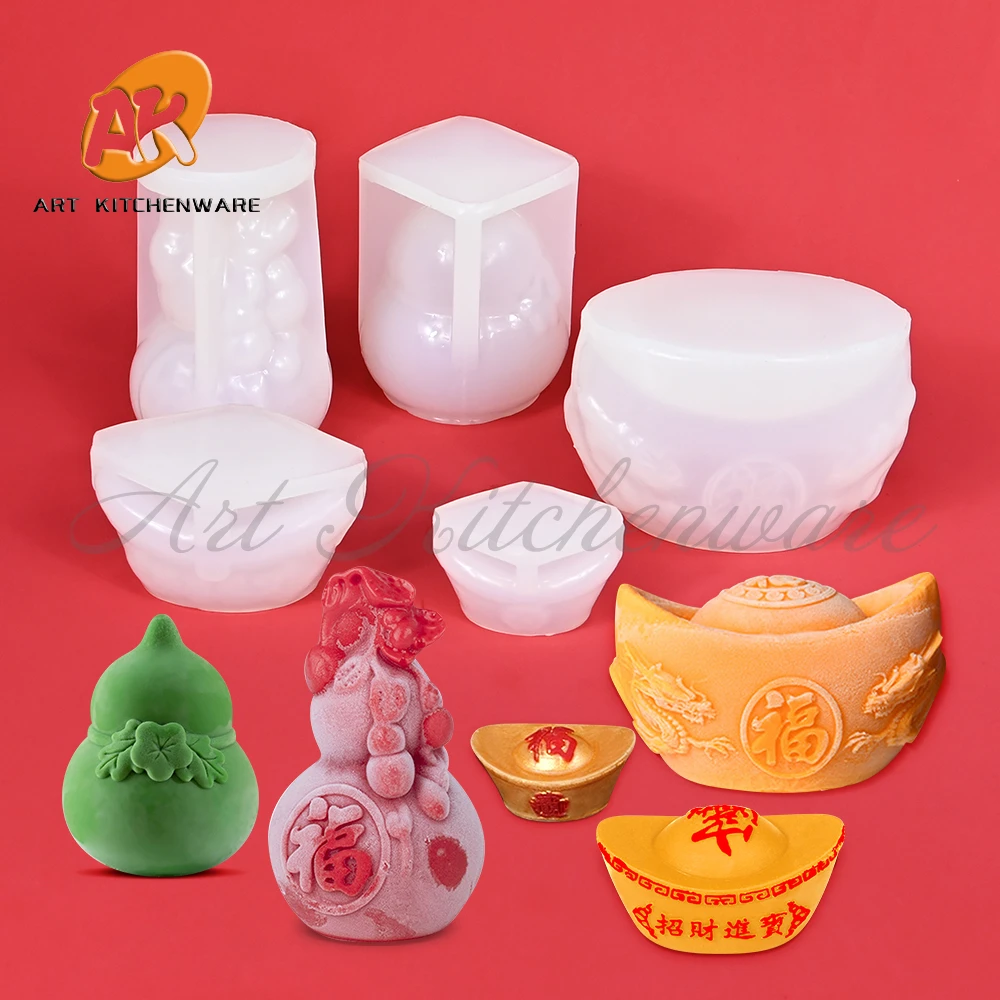 Chinese Style Gourd Ingot Candle Mold DIY Aroma Wax Plaster Silicone Mould Handmade Creative Gift Tools Home Decoration Supplies