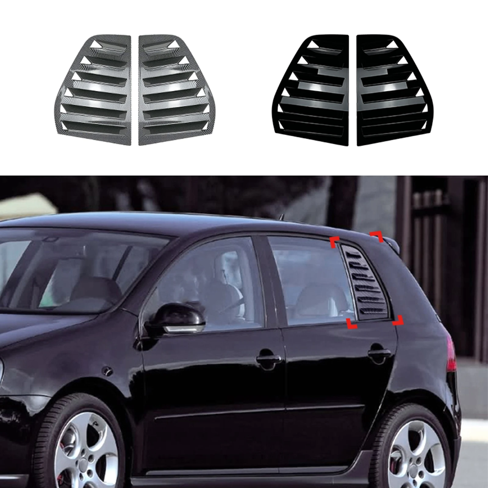 

For Volkswagen VW Golf 5 MK5 Exterior Rear Side Window Louver Shutter Trim Carbon Fiber Look/Gloss Black Windshield Blind Cover