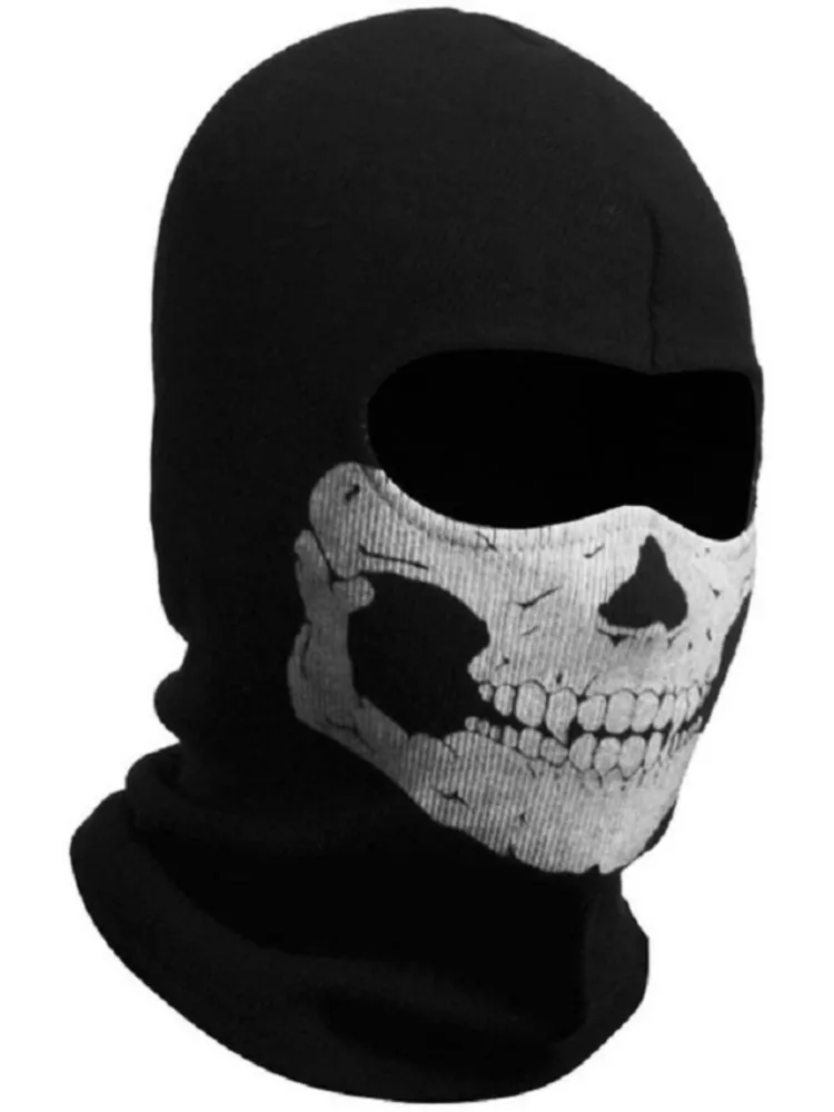 Musion máscara facial completa preto fantasmas impressão balaclava com crânio impresso para cosplay