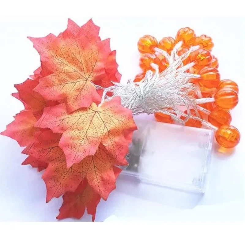 LED Decoration Lights String Lights Artificial Autumn Maple Leaves Pumpkin Garland Led Fairy Lights for Festival Party Home