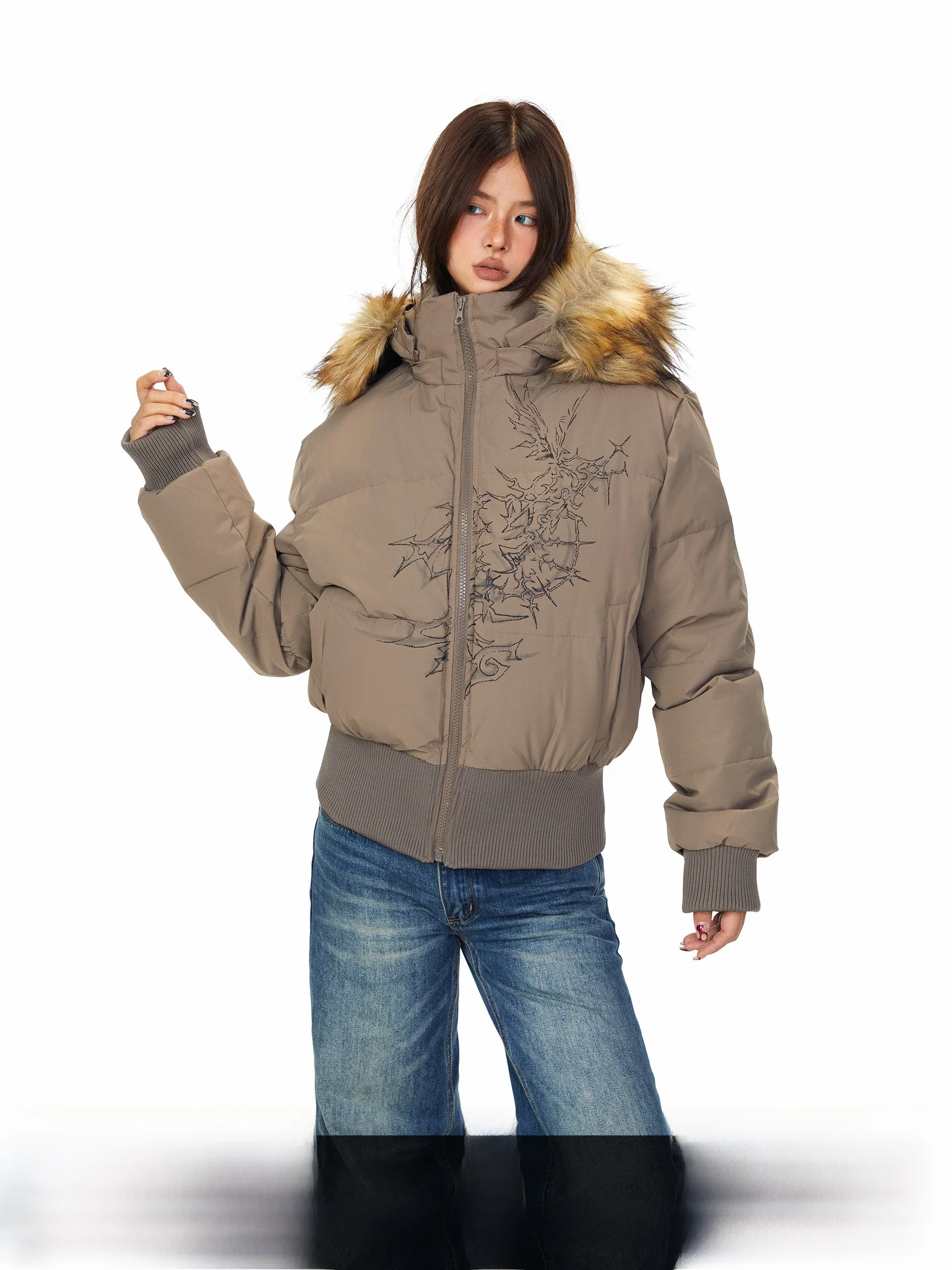 

Женское хлопковое пальто Blabb со съемным меховым воротником и капюшоном, тонкое хлопковое пальто в американском стиле Thi ort, верхняя одежда