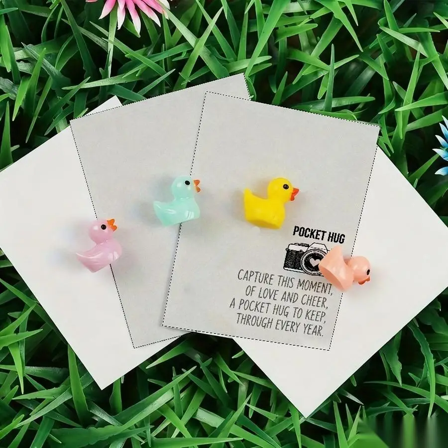 1/5/10/20/50/100pcs  Lucky Duck Pocket Hugs - Fantasy Theme Resin Charms with Inspirational Messages, Assorted Colors, Includes