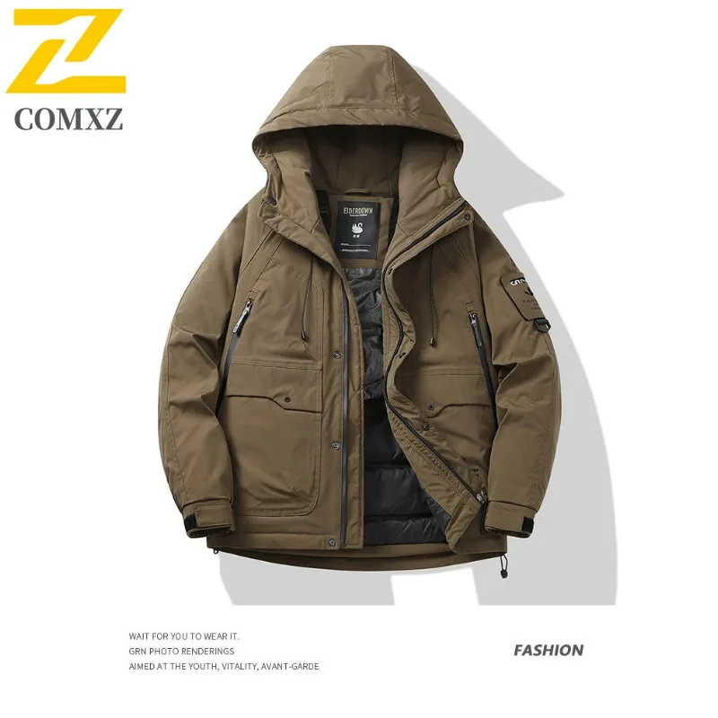 COMXZ Men Parker Coat Waterproof Winter Ski Travel Windproof Warm Hiking Cotton Padded Jacket Snow Exploration Puffer Jackets