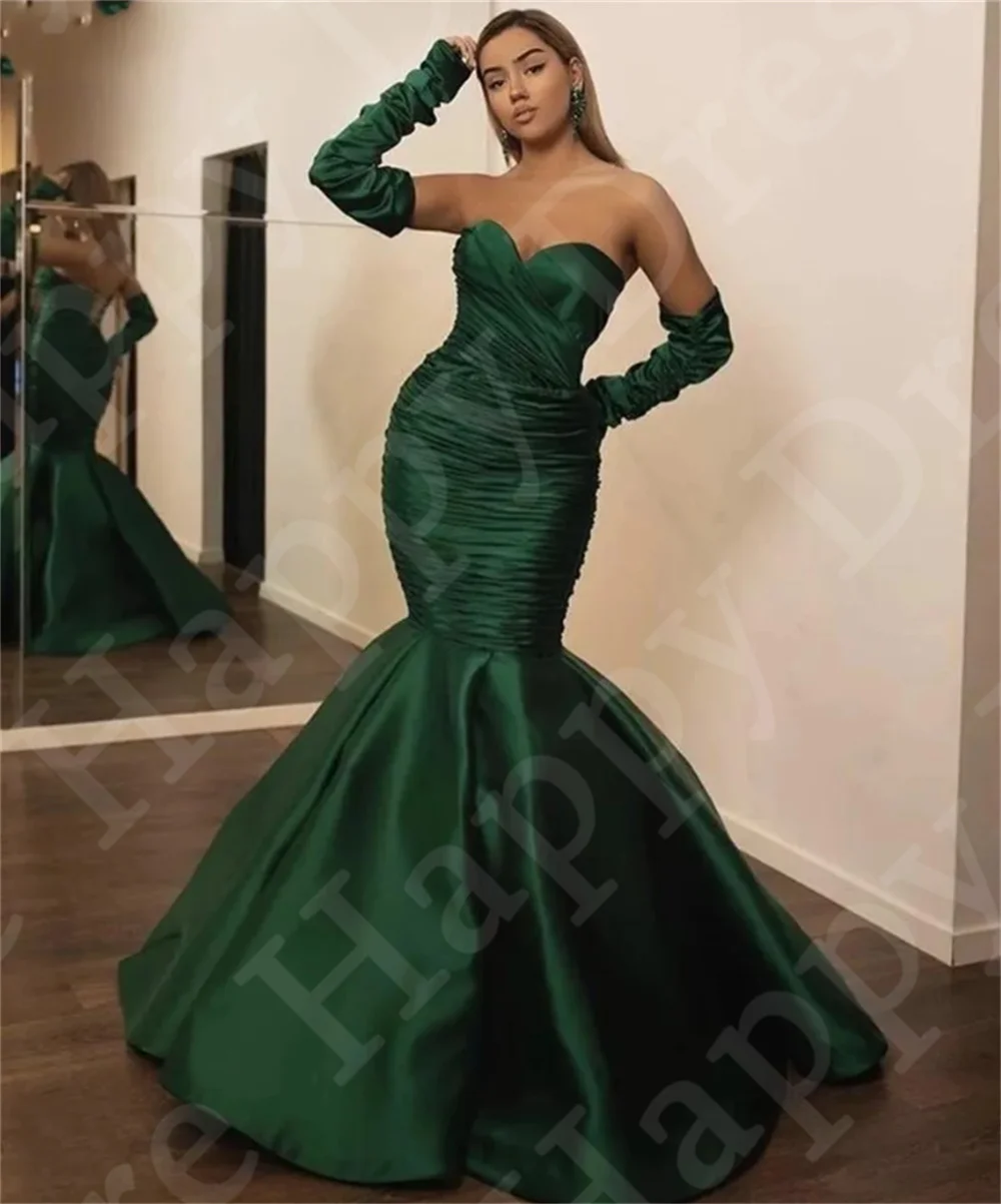 Gaun Prom putri duyung elegan Arab Dubai gaun malam Formal panjang lantai lipatan Satin Sweetheart gaun pesta pernikahan baru kustom