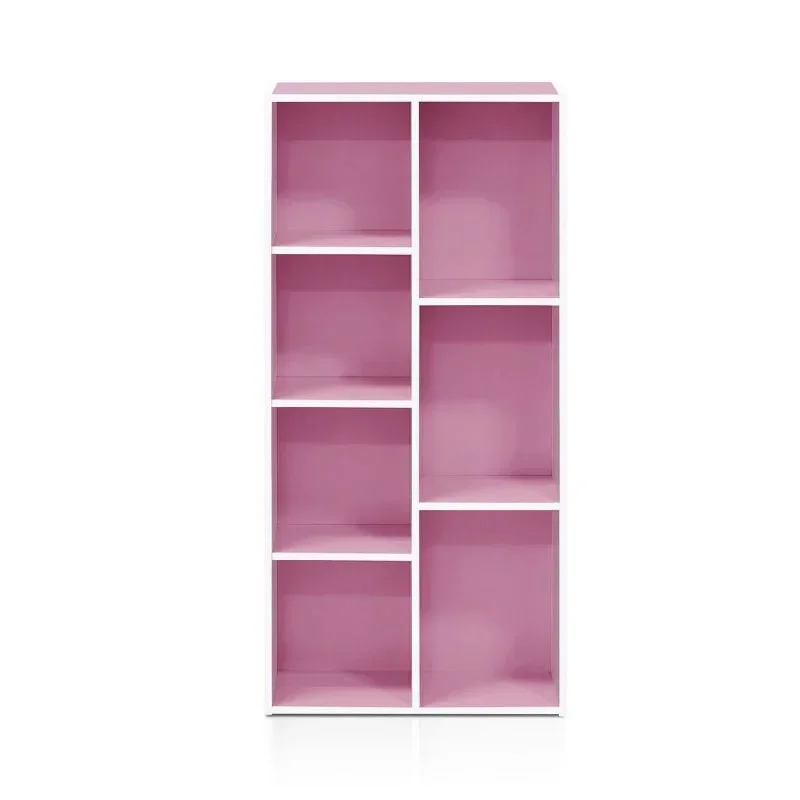 

Furinno 7-Cube Reversible Open Shelf book shelf furniture , White/Pink