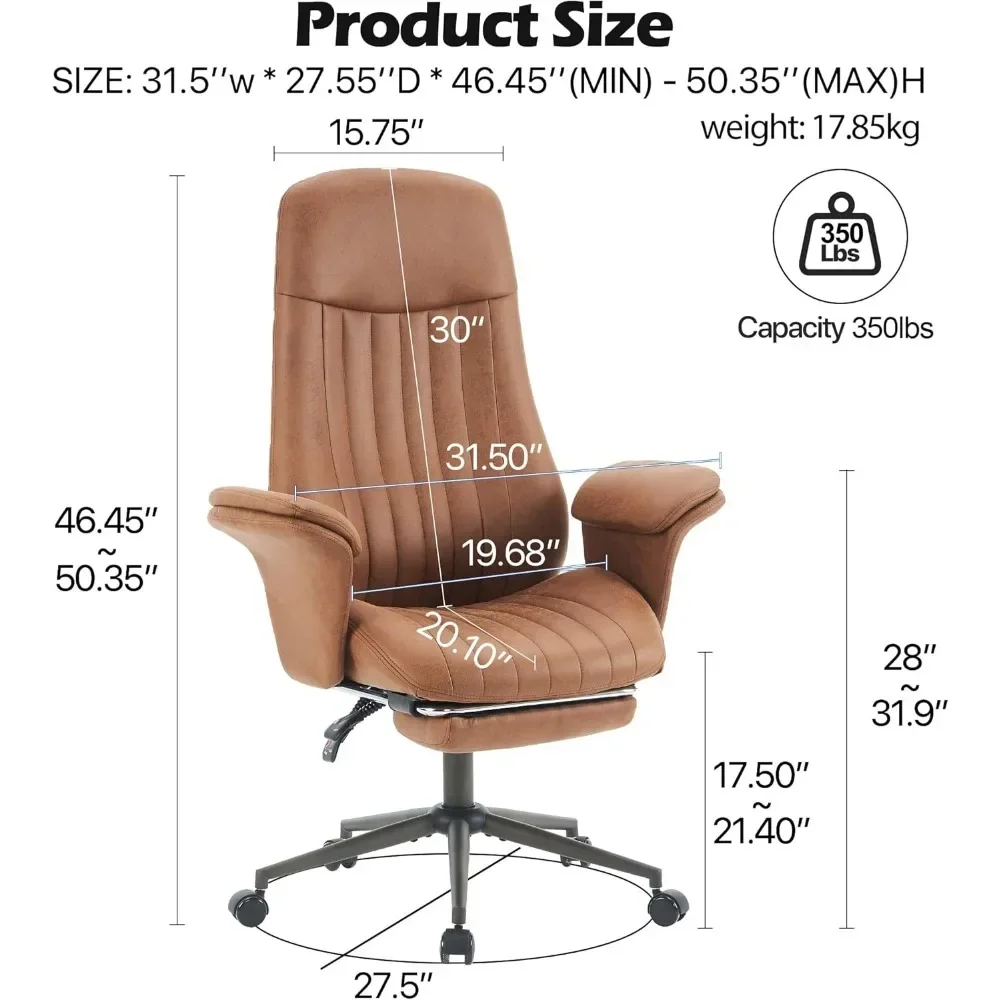 Office Chair，Ergonomic Office Chair with footrest,Lumbar Support Recline,Suede Fabric Swivel Computer Chair with Detachable Arms