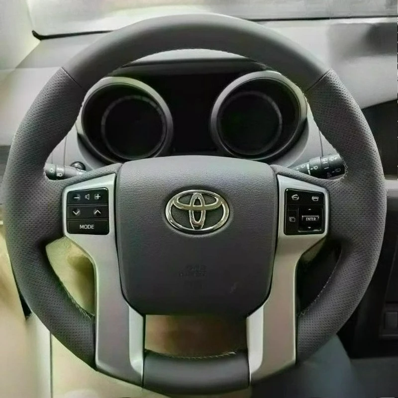 

For Toyota Land Cruiser Prado 2010-2017 Tundra Tacoma 4Runner Hand Stitched renovation black leather Car Steering Wheel Cover