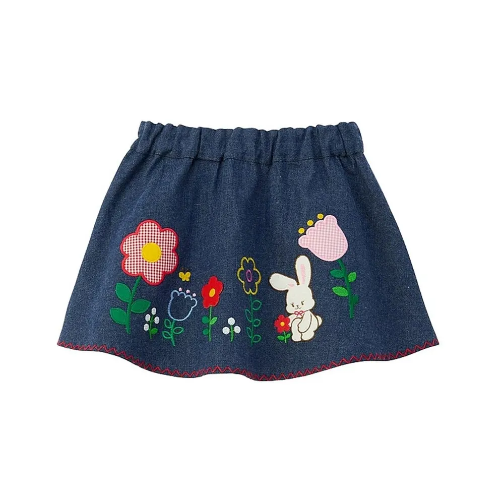 

Осенняя детская одежда для девочек, детская хлопковая юбка, джинсовая короткая юбка с мультяшным кроликом и цветочной вышивкой