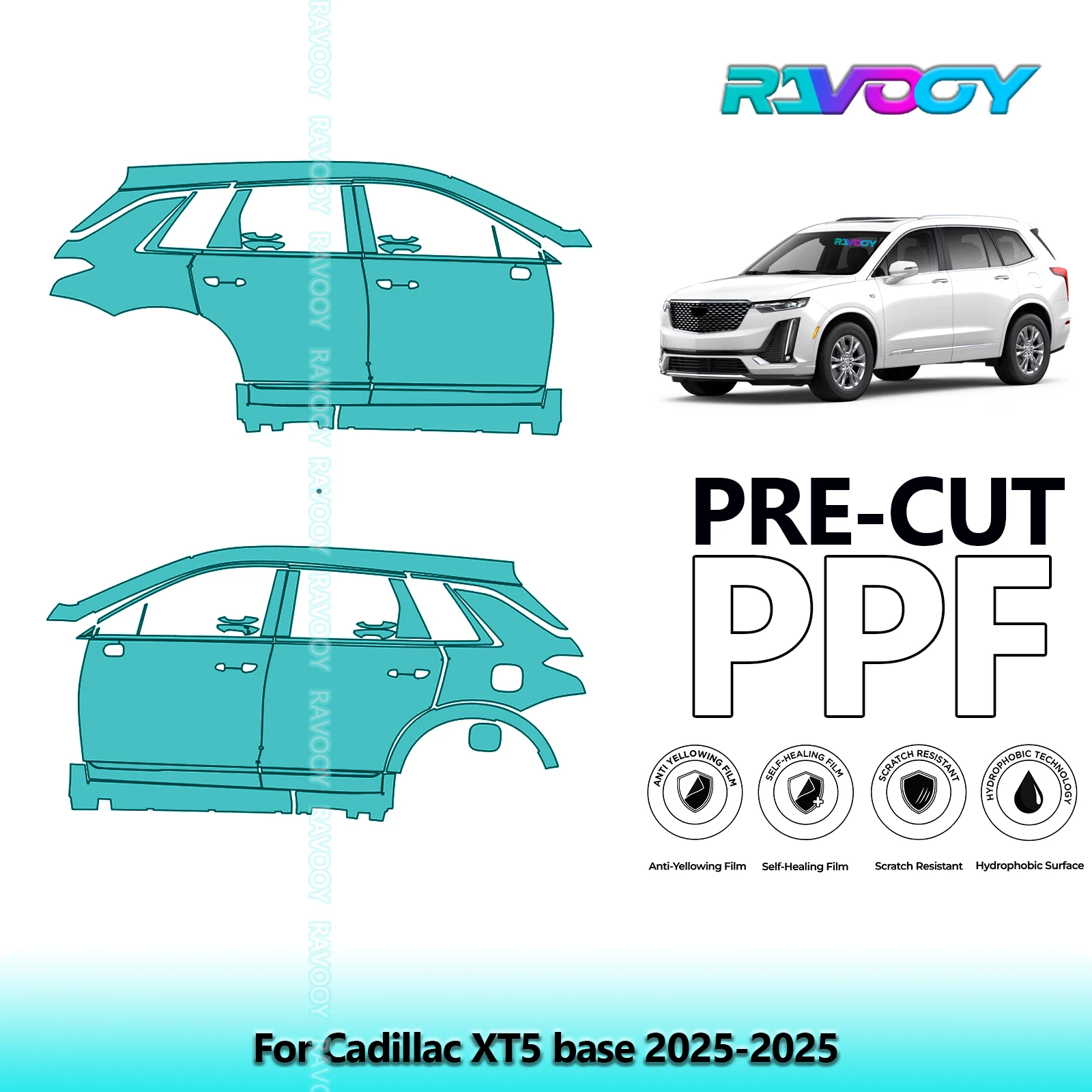 

For Cadillac XT5 base 2025-2025 8.5mil Clear Matte Pre-Cut PPF Door & A/B Pillar Kit TPU Paint Protection Film Set