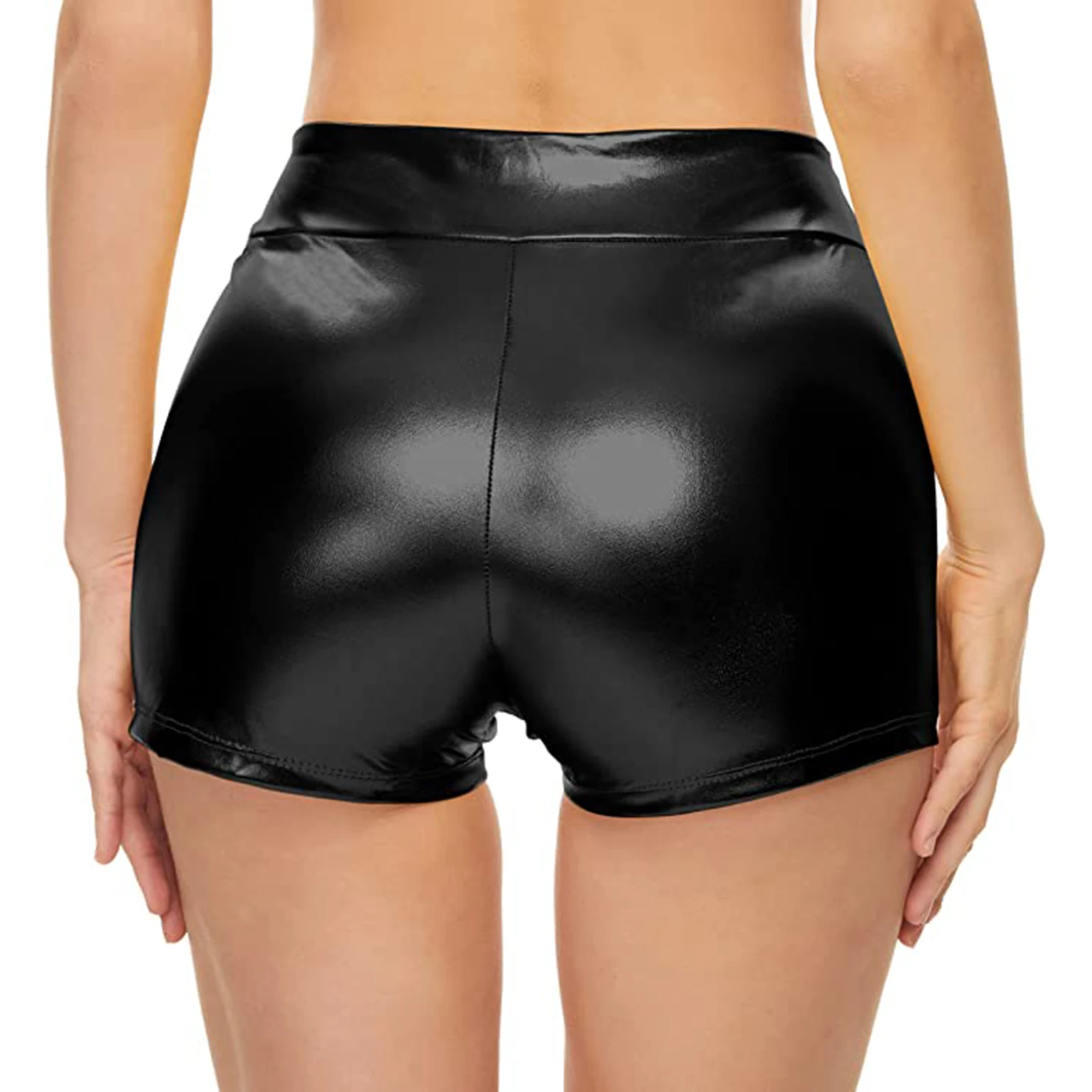 AOYLISEY Shiny Metallic High Waisted Booty Shorts Women's Spandex Cheeky Ballet Dance Festival Rave Jazz Bottoms Club Costume