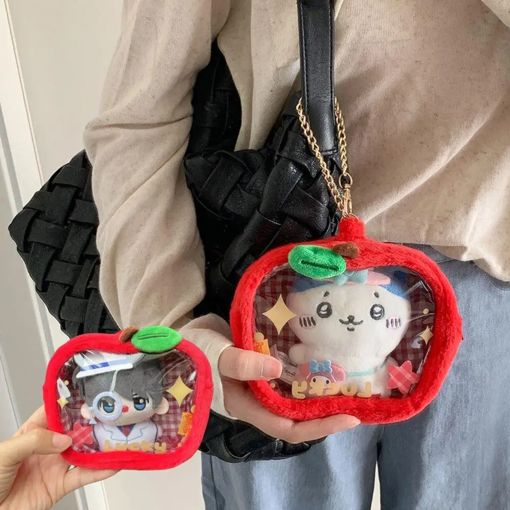 

Transparent Cartoon Apple Doll Bag Pendant Storage Bag Anime Bar Bag Doll Dustproof Hand Bag Classic Plush Doll Storage Pouch