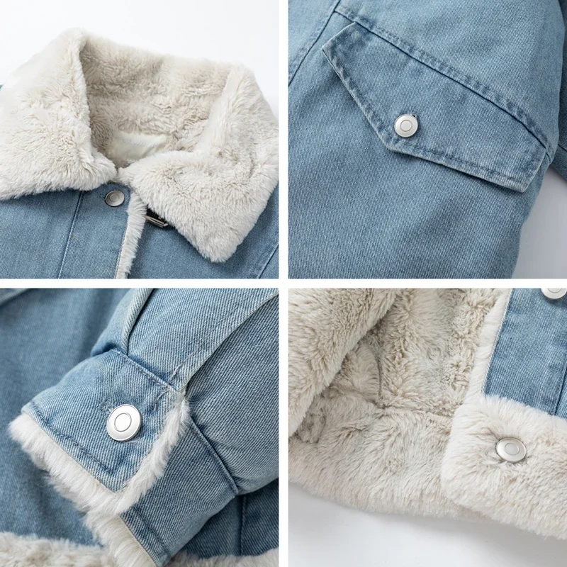 ผู้หญิงฤดูหนาว Parka เสื้อผ้าขาย Blue Plush Lady สั้น DENIM แจ็คเก็ตฤดูหนาวเสื้อผ้าผู้หญิง 2024 ใหม่ในเสื้อสําหรับผู้หญิงข้อเสนอ