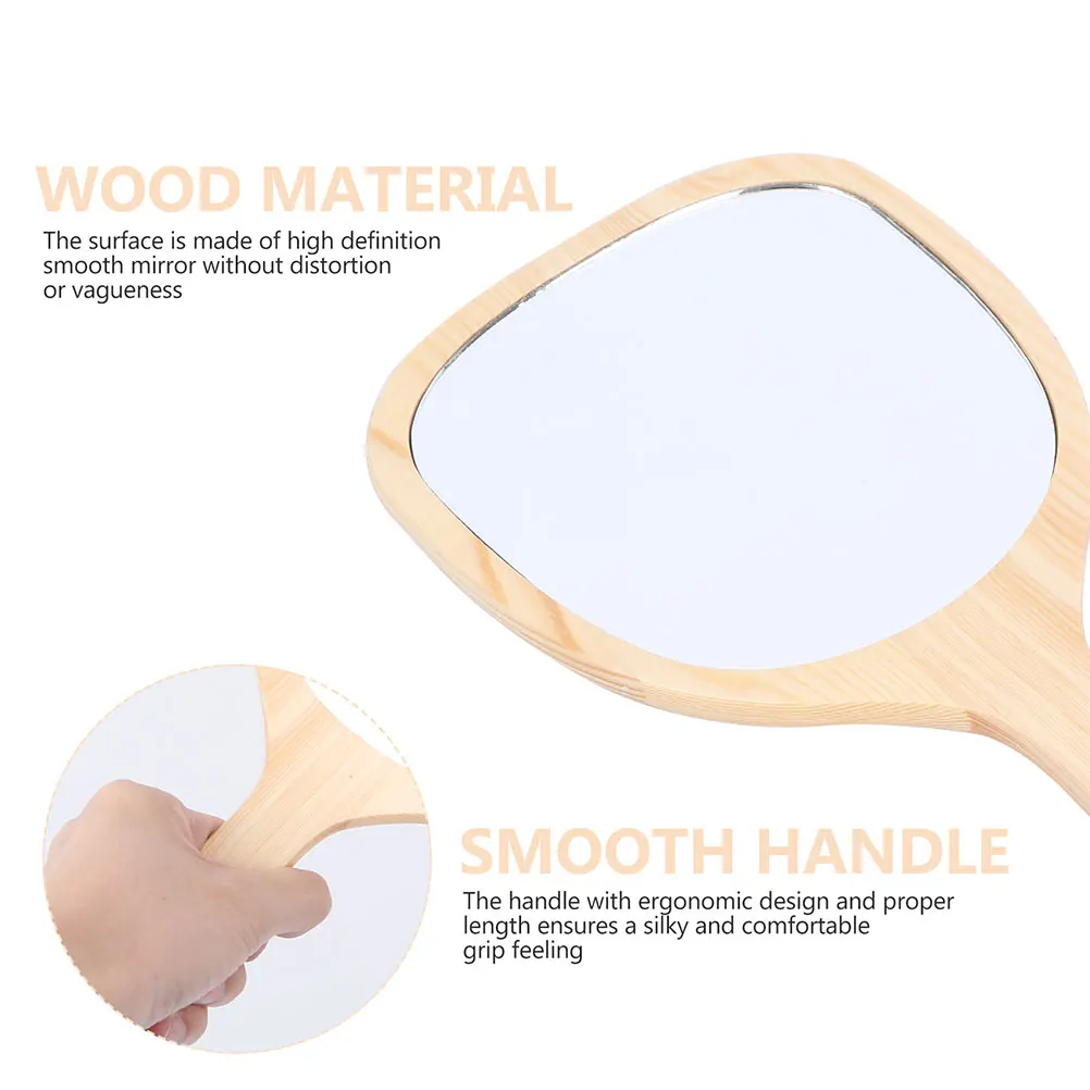 

2pcs Wooden Handle Mirror Handheld Makeup Portable LED Lighted Travel Size Pocket Durable Quality Safe Long Life