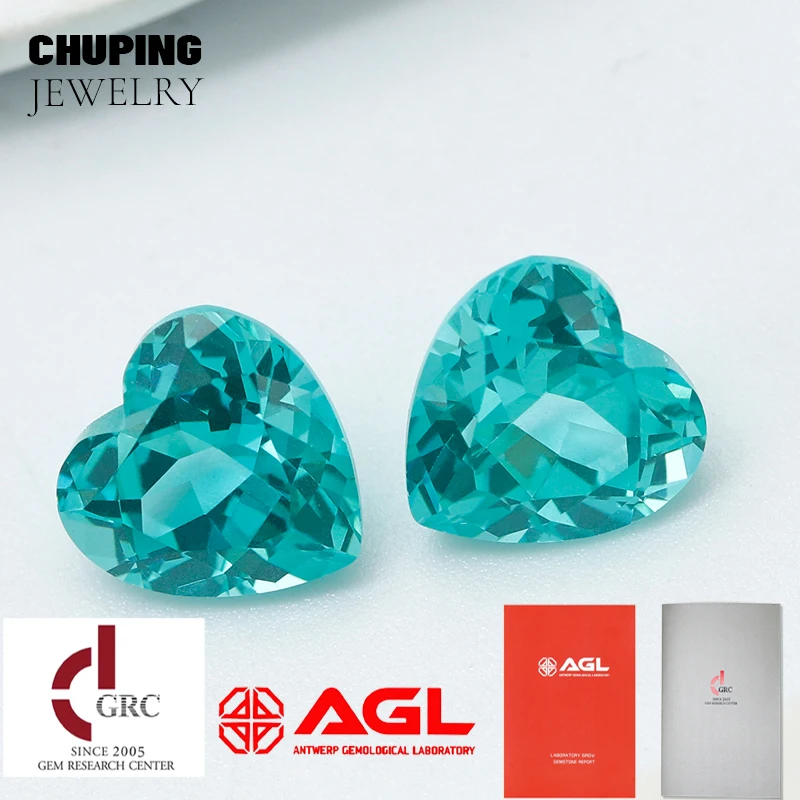 

Premium 3A+ Grade Heart Shape Flame Melted Lab Grown Paraiba With Selectable AGL Certificate Cultivate Paraiba Loose Gemstone