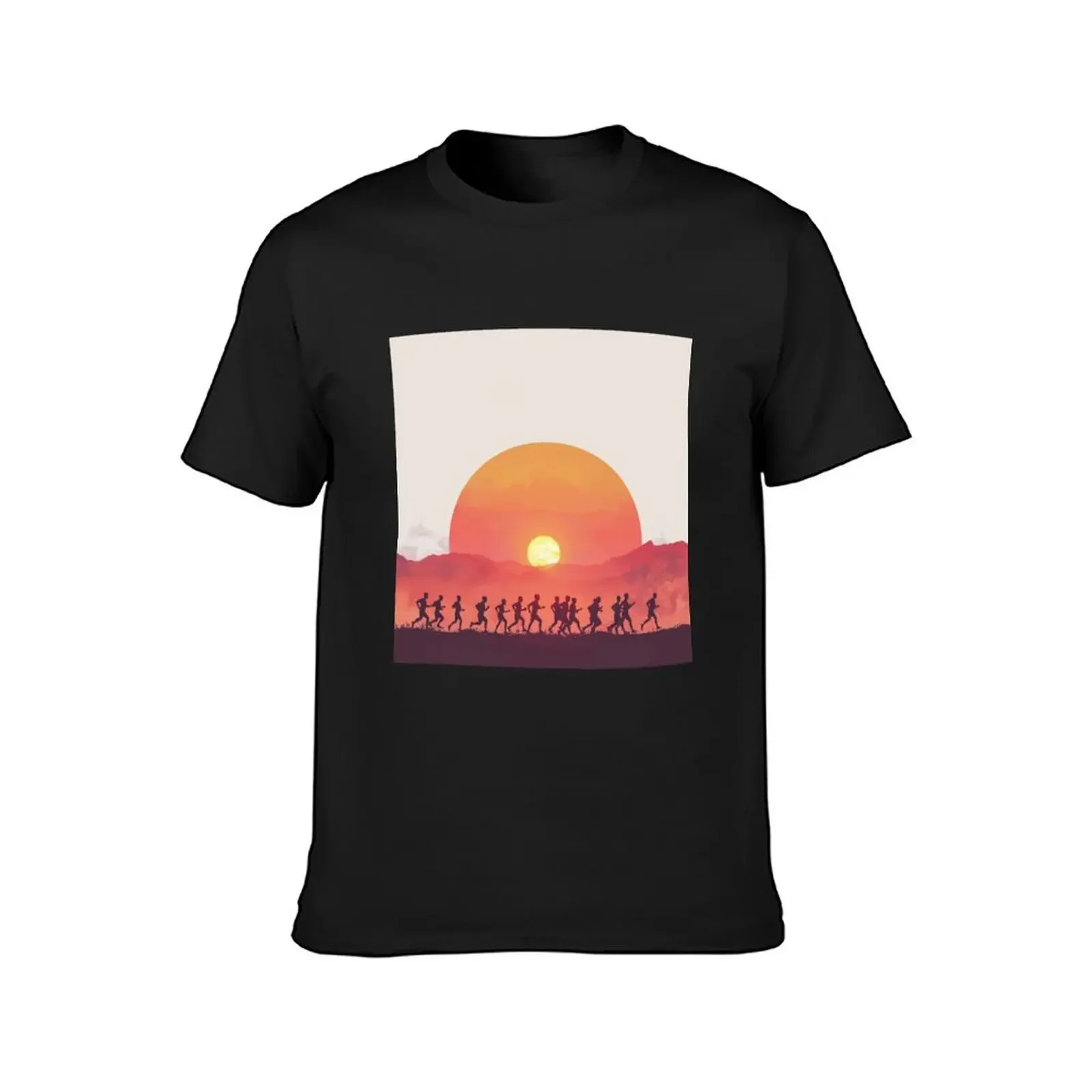 Sunset gradient backdrop runners crossing finish line Active Outdoors Inspired Art T-shirt plus sizes tshirts for men