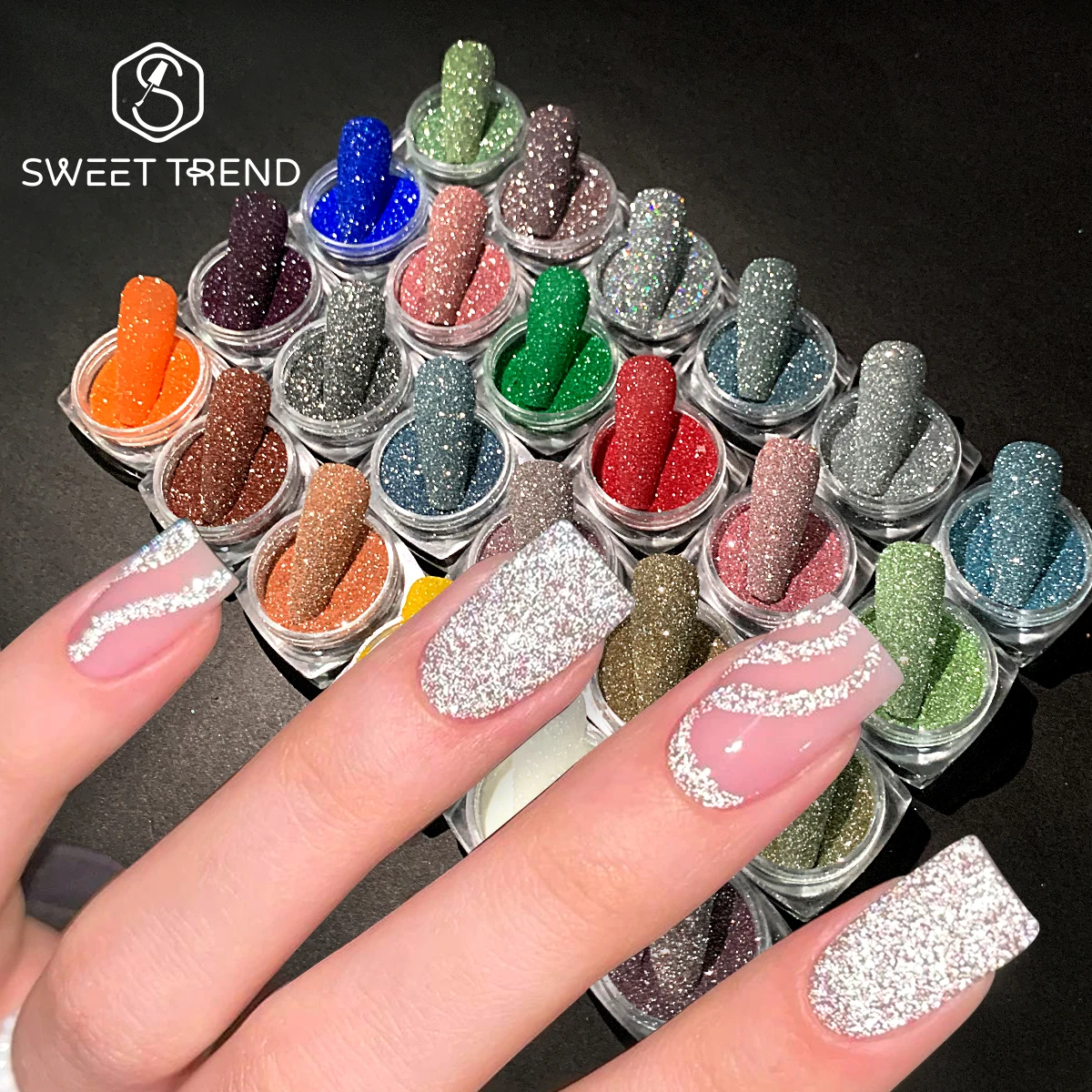 24 Colors Reflective Diamond Nail Powder Bright Crystal Pigment Silver Gold Party Flash Shiny Glitter DIY Charm Manicure Decor