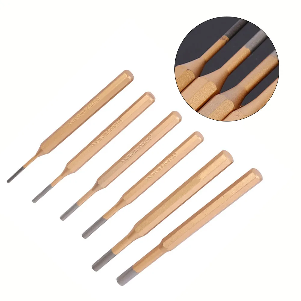 6pcs/set 3-8mm Cylindrical Punch Chisel CR-MN Steel Round Head Center Punch Chisel Percussion Punch Needle Fitter Hand Tools