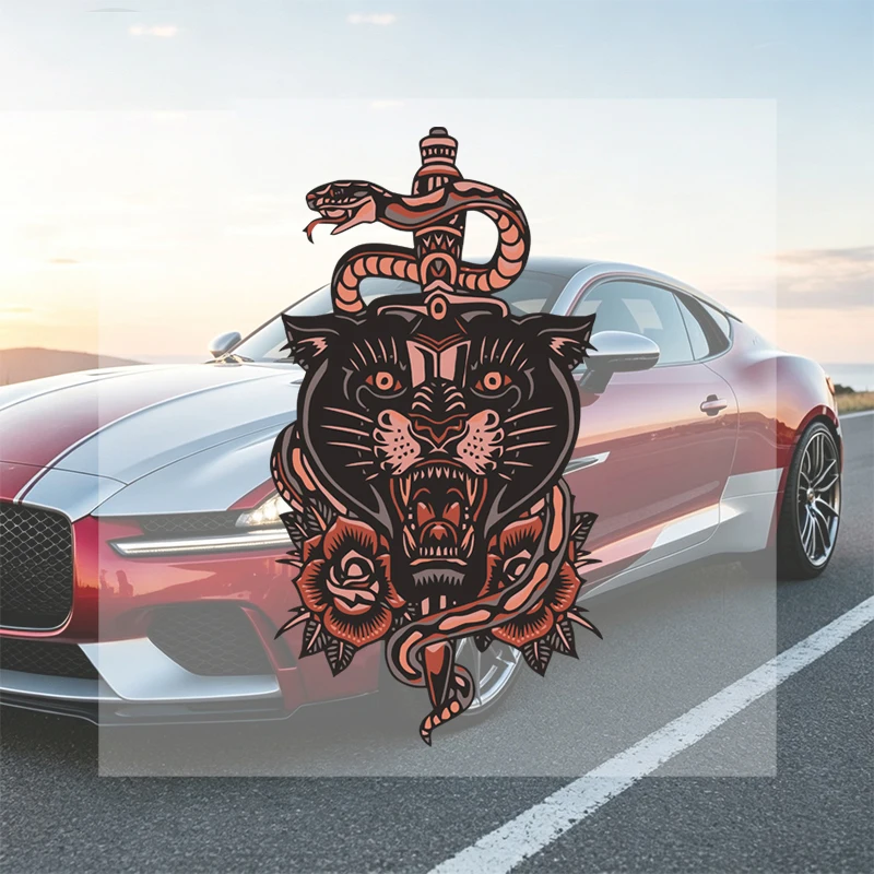 Car Stickers Black Leopard Snake Vinyl Decal Waterproof Die Cut Sun Proof No Residue for Fuel Tank Gas Cap Bumper Auto Decor