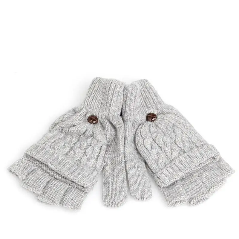 39BD Schwarz Grau Kaffee Kurzer halber Finger fingerloser Wollstrick-Handgelenkhandschuh Winter warm – Detail 8