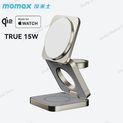 MOMAX Qi2 Magnetic Wireless Charging Station 25W 3 in 1 Stand Fast Charging for iPhone AirPods Apple Watch (No AC Adapter)