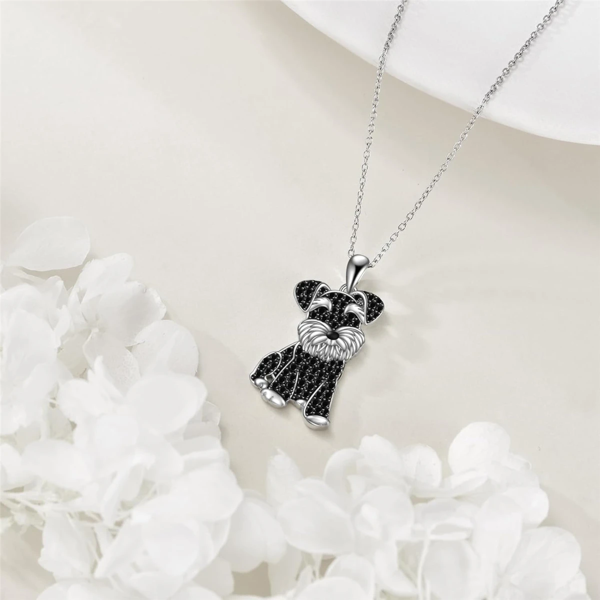 2Pcs/Set Cute Black Crystal Schnauzer Pendant Necklace and Earrings for Ladies, Jewelry Accessories, Parties, Holiday Gifts