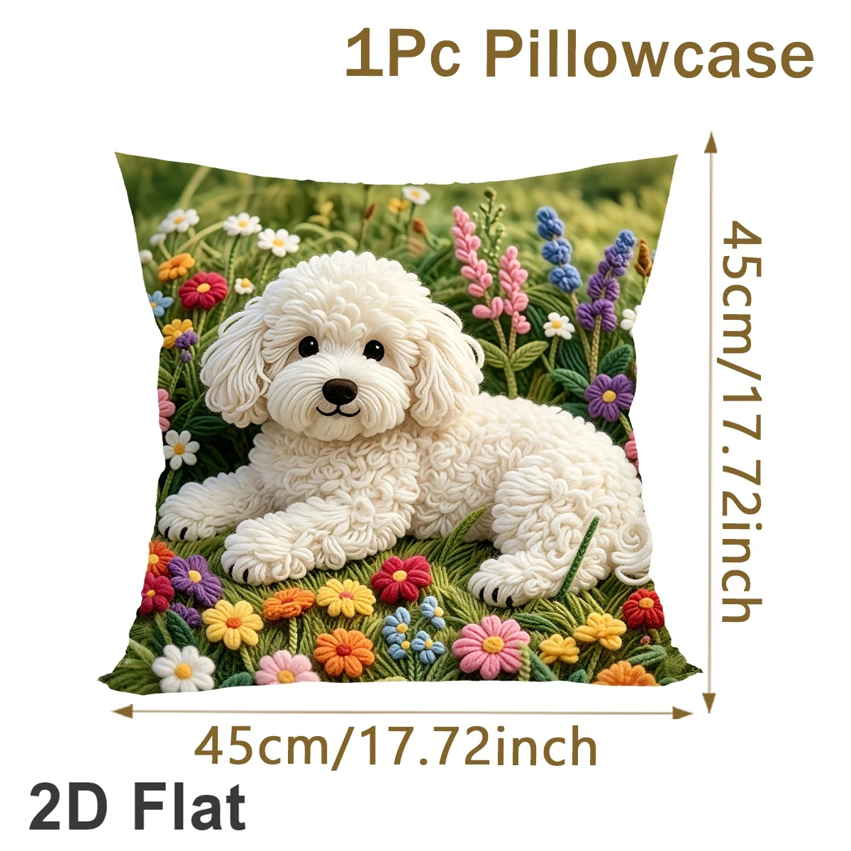 Cute Bichon Frise Dog Pillowcase 45x45cm Peach Skin Decorative Cushion Cover for Sofa Bedroom Decor No Pillow Insert 2D Printing