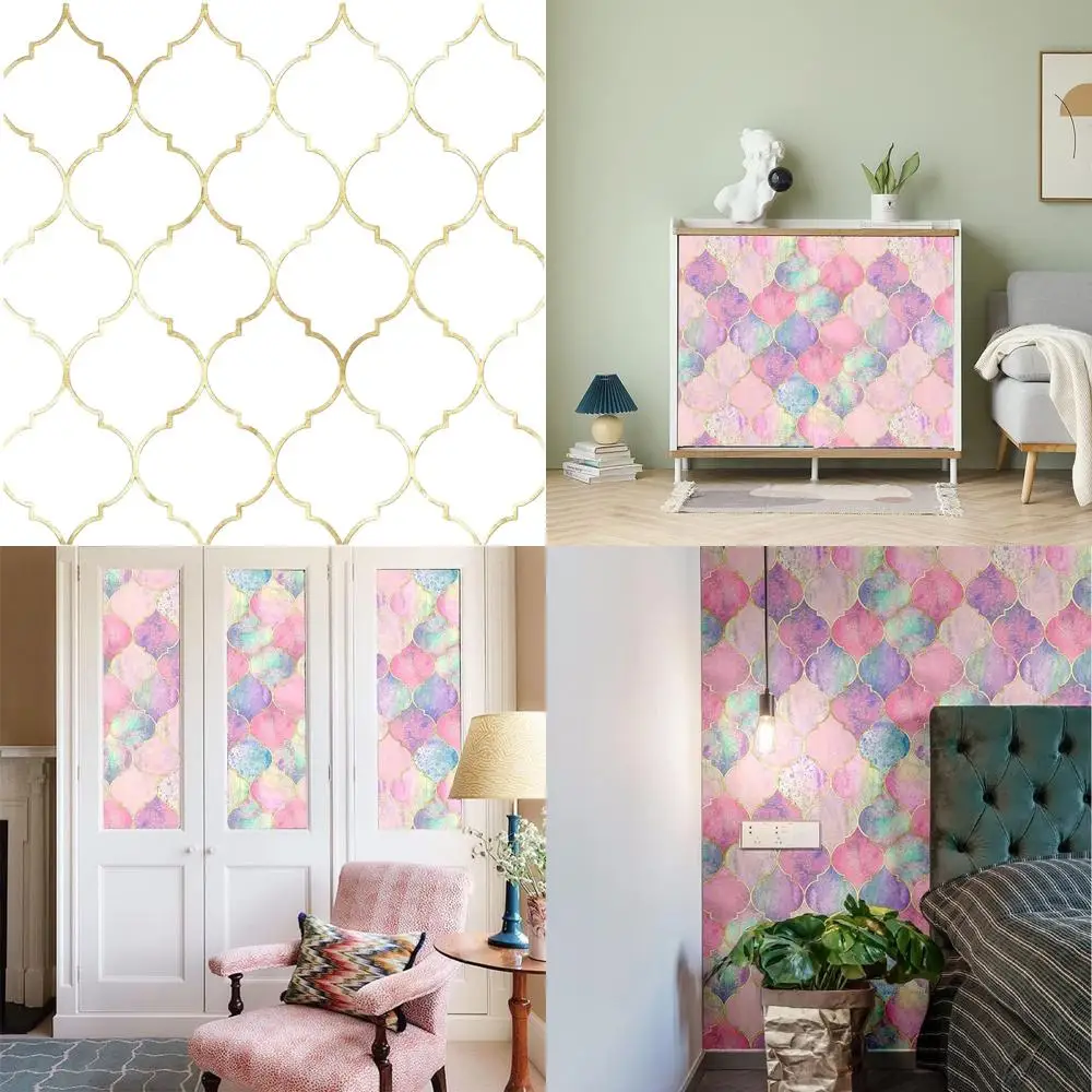 

Съемные розовые разноцветные обои-решетка, самоклеящаяся декоративная настенная роспись, стиль DPY40