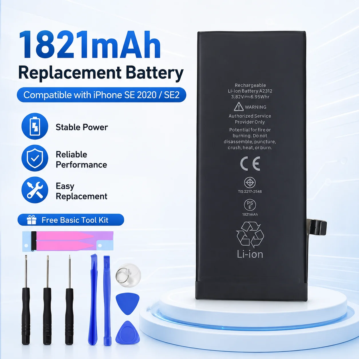 

Replacement Battery For iPhone SE 2016 2020 2022 1st 2nd 3rd Gen 1624mAh 1821mAh 2018mAh Li-ion Battery With Repair Tools Kit