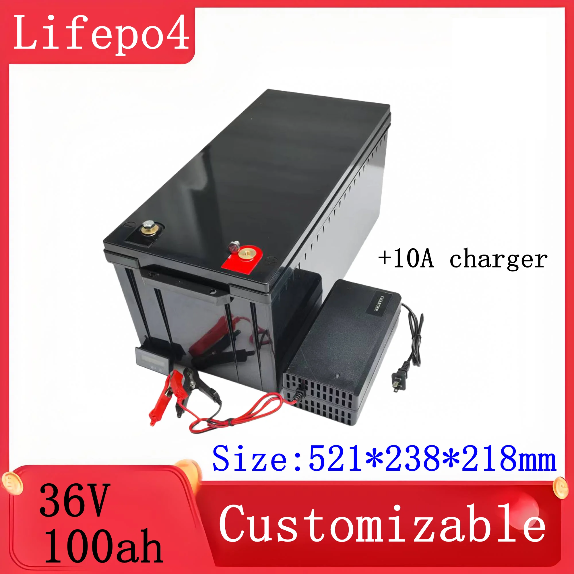 LT-Lithium 36V 100Ah Lifepo4 Battery With BMS For Solar System Trolling Motor Boat+ 43.8V 10A Charger