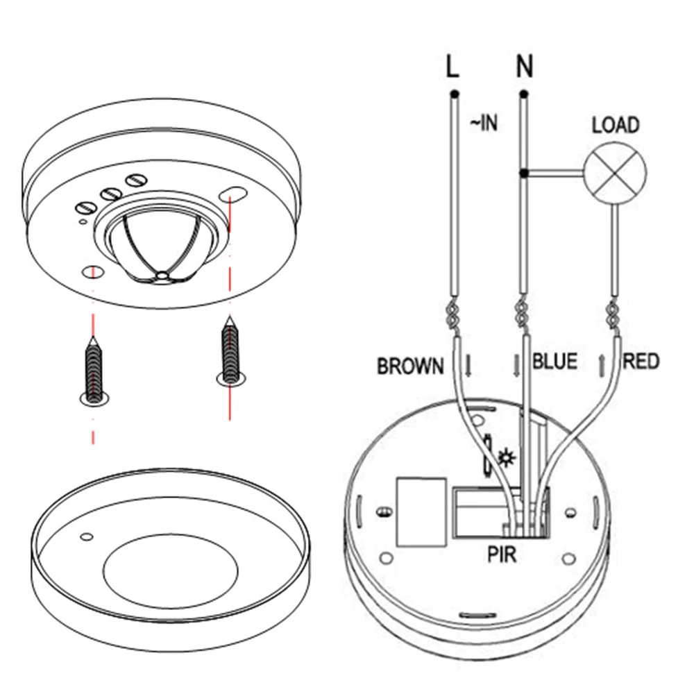 Sensore di movimento, 3 rilevatori interruttore luce sensore di movimento PIR a soffitto da 360 gradi 110-240V per bagno