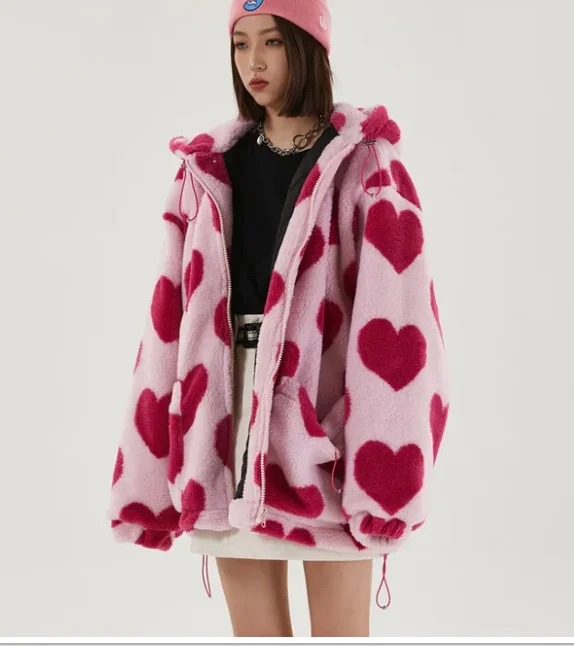 

2025 winter men women's super large size lazy style loose casual velvet love sweatshirt women's trendy brand ins tops hot sale