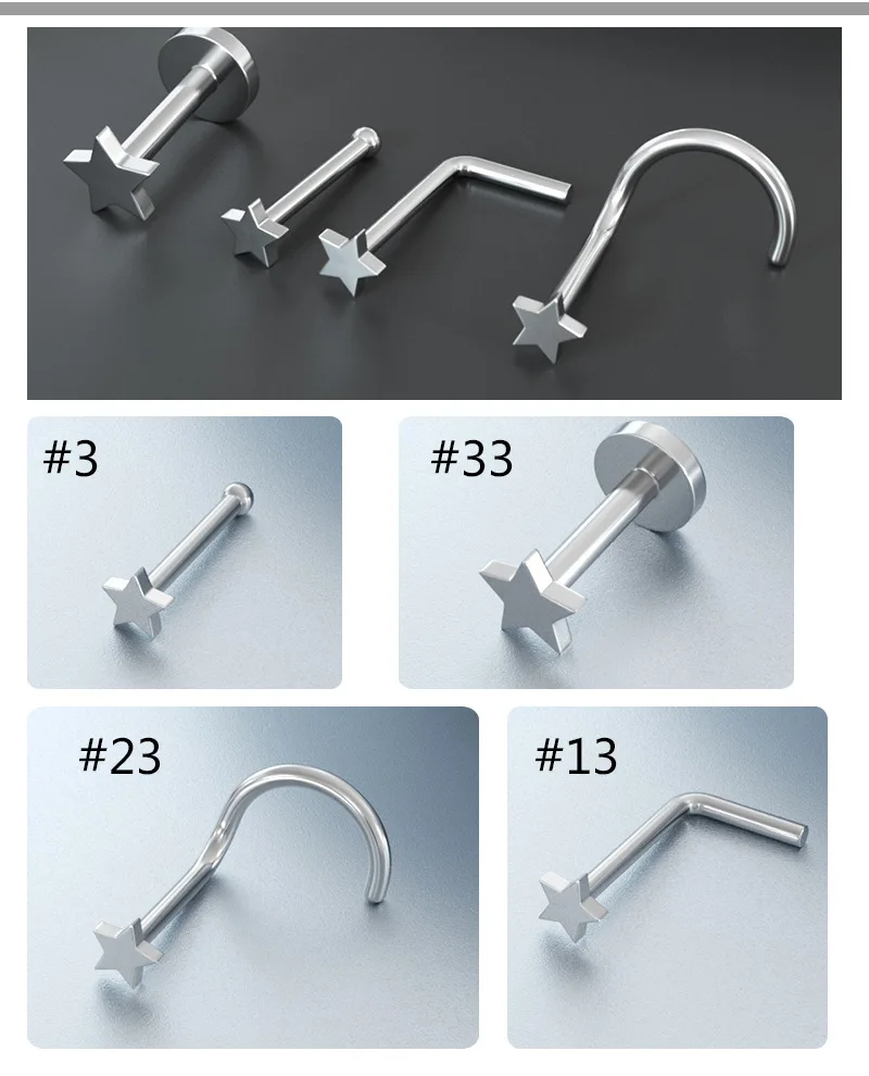 5 قطعة فضية اللون موضة الجراحية الصلب تشيكوسلوفاكيا الأنف ترصيع الحاجز ثقب القلب ستار الأنف الدائري الأنف ترصيع مجوهرات للجسم للنساء #2
