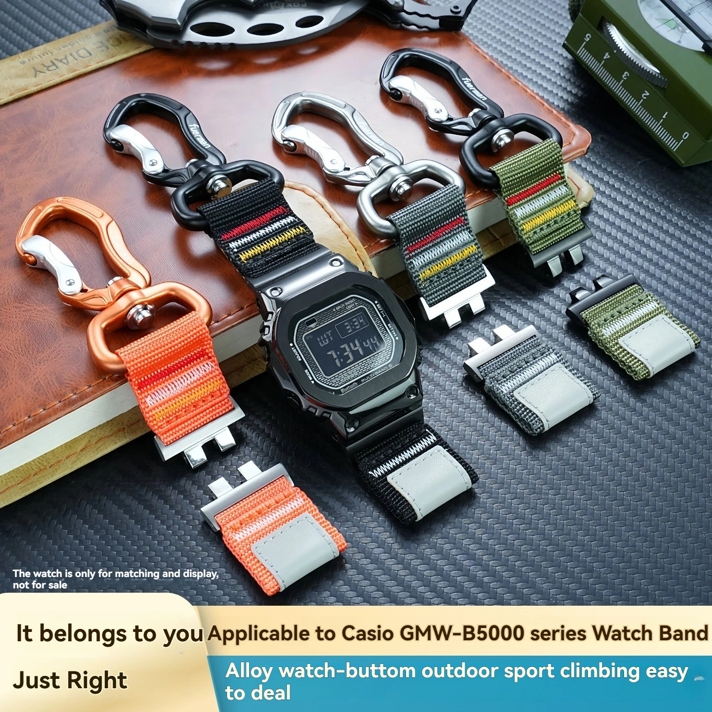 

Custom GMW-B5000 Nylon Keyring Strap for Casio Series Small Silver Block Series Outdoor Hiking Strap with Buckle Canvas Strap
