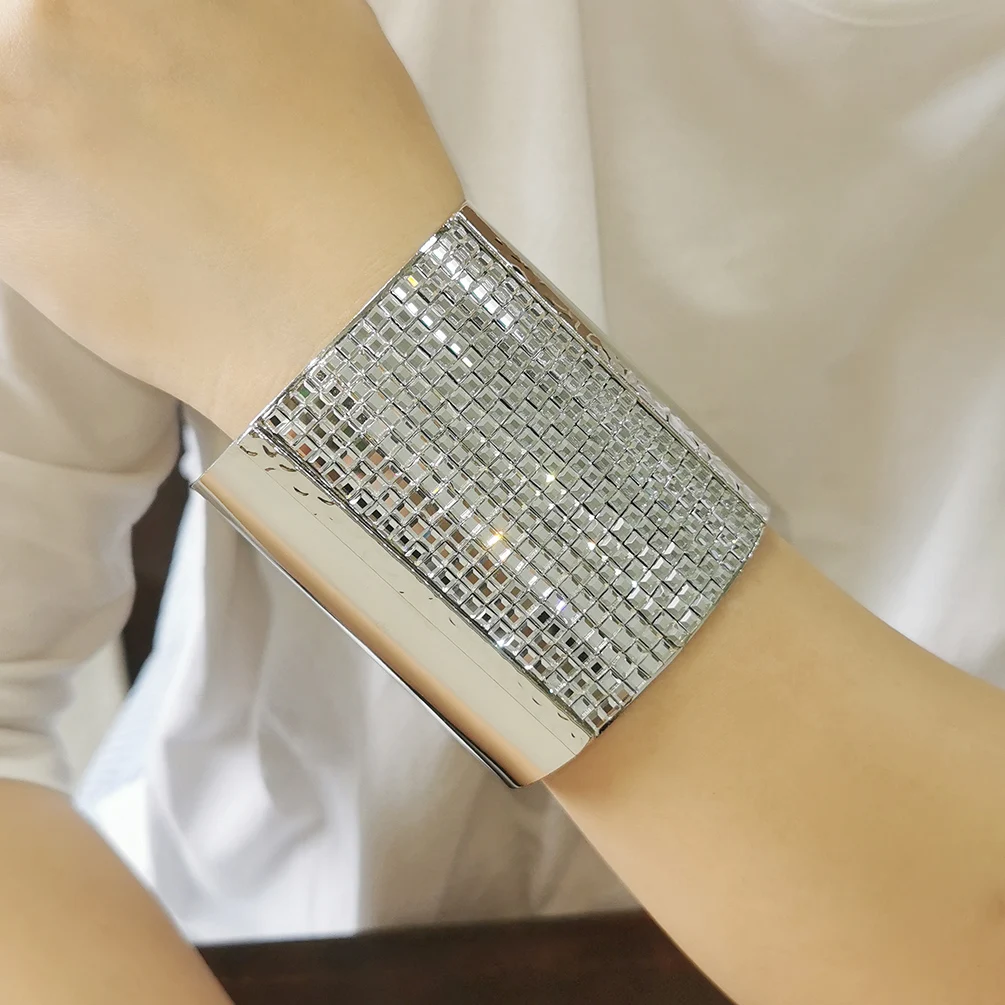 Luxury Sparkling Rhinestones Alloy Cuff Bracelets Big Bangles Women Charm Party Wedding Jewelry Statement Accessories MANILAI