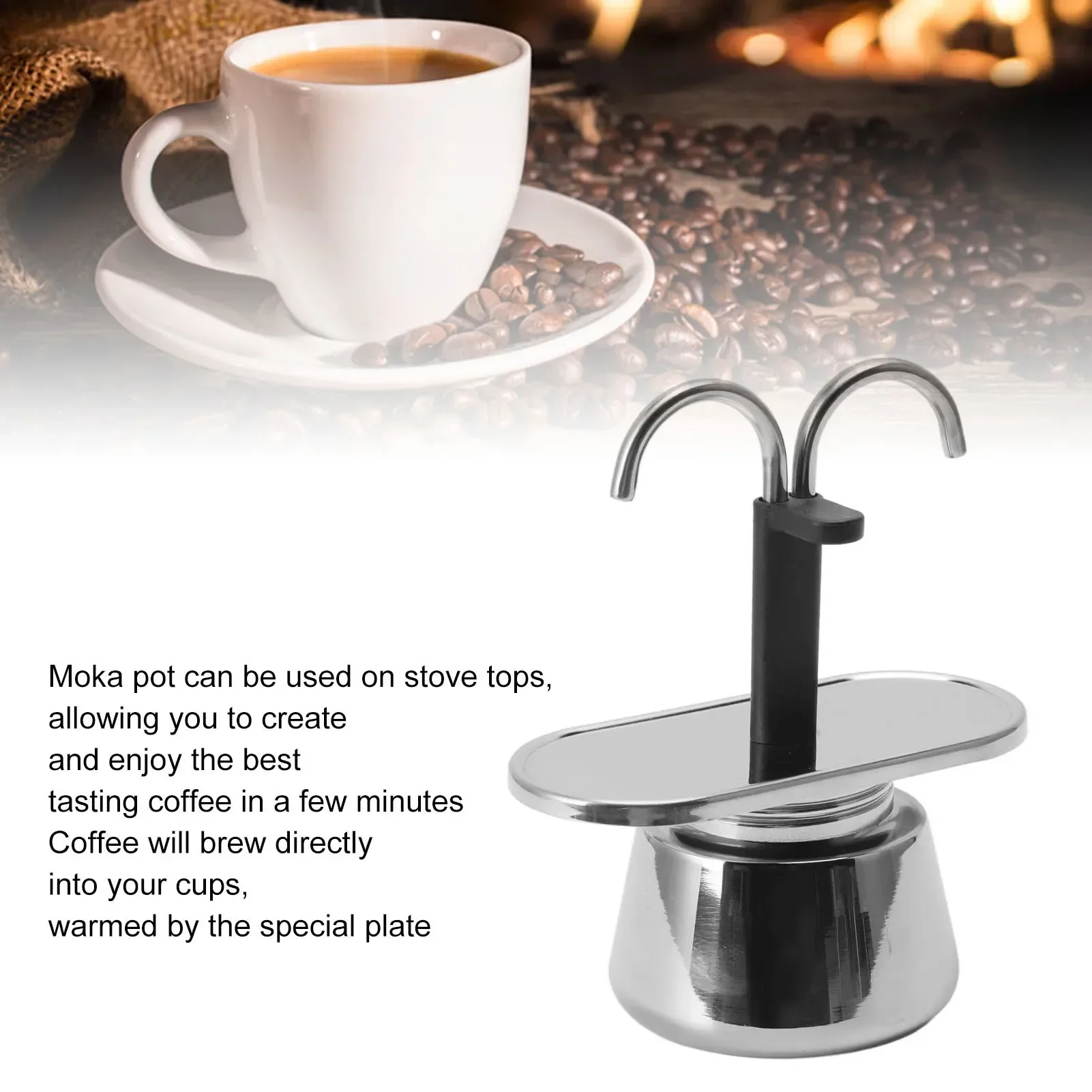 

Double Head Stainless Steel Mocha Coffee Pot Italian DIY Conduit Coffee Maker 2 Cup 100ML Moka Pot