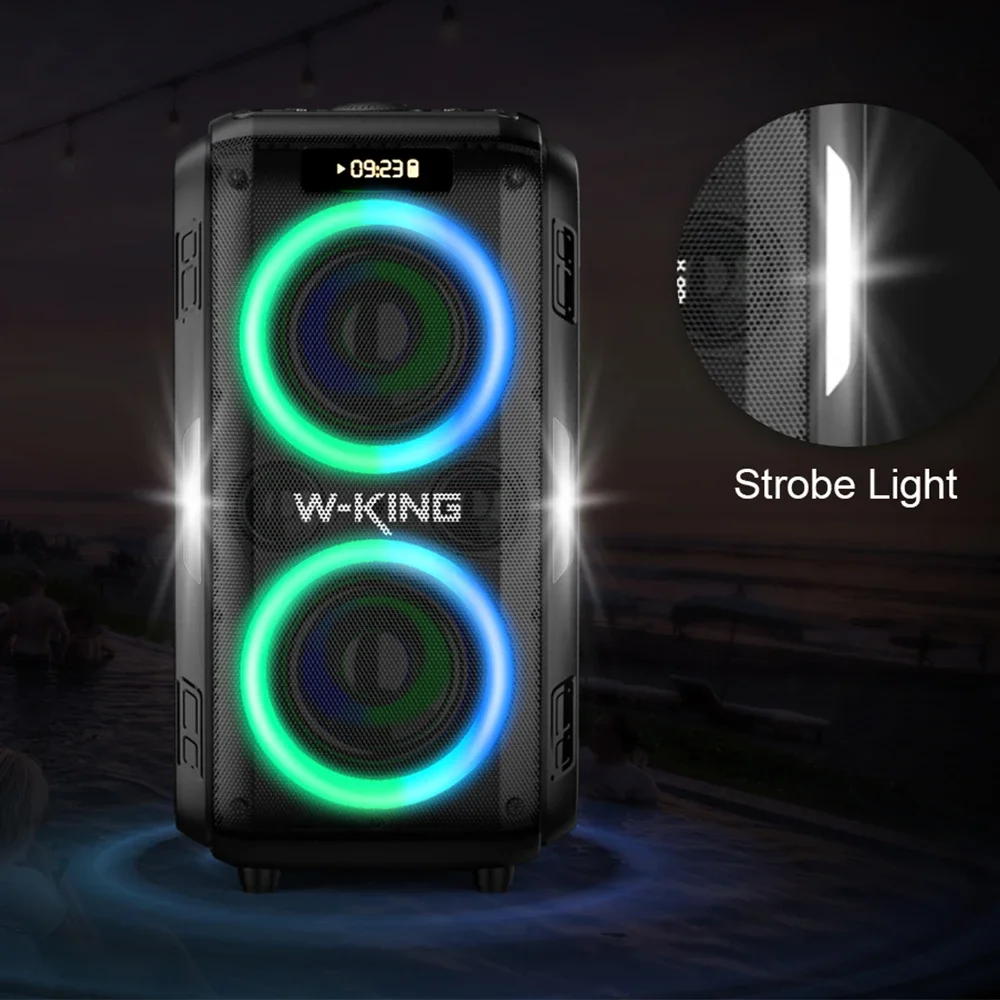 W-KING T9 PRO 120W Powerful Portable Bluetooth wireless Partybox Speaker, support USB, Guitar, and wireless microphones