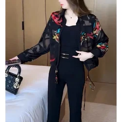 Women's New Spring Autumn Printed Turn-down Collar Spliced Versatile Temperament Fashionable Casual Long Sleeved Short Coats